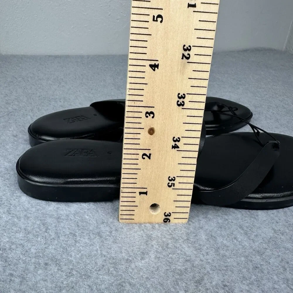Zara Leather Sandals Womens EU 40 US 9 Black Strappy Casual Slide On Minimalist - Picture 8 of 13